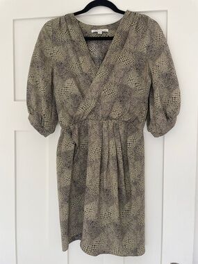 Amanda Uprichard Silk Snake Print Sage Green Wrap Look Dress